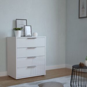 Cómoda Bremen 40cm cristal blanco armazón blanco en dormitorio